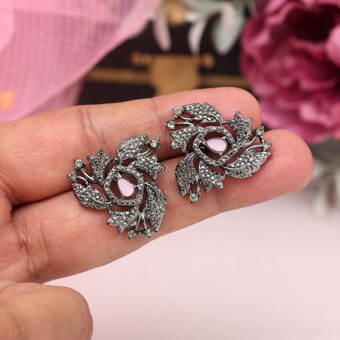 Pink Color Black Antique Earrings (DRKDE172PNK)