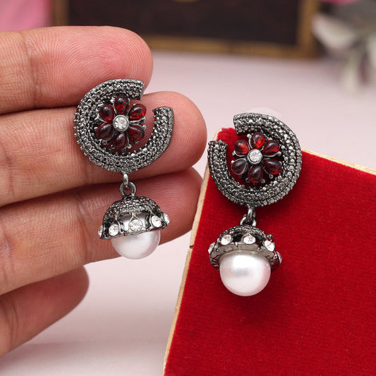 Orange Color Black Antique Earrings (DRKDE173ORG)