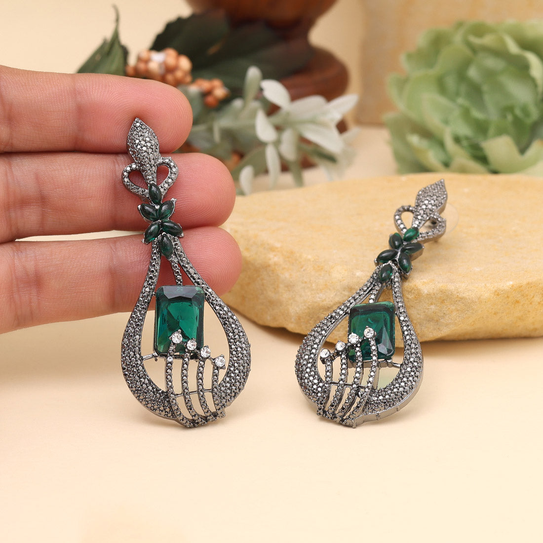 Green Color Fashion Earrings