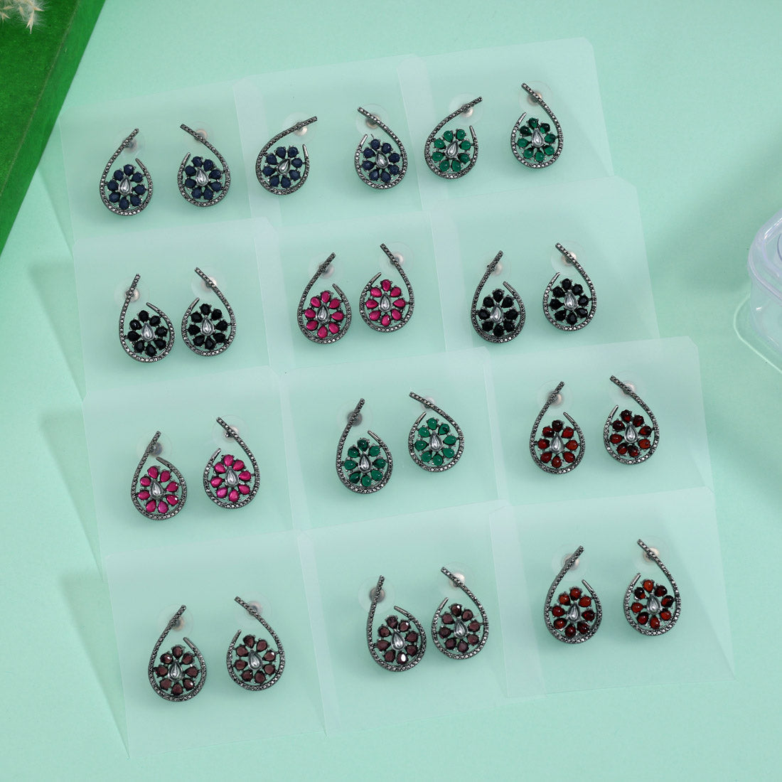 Trendy Assorted Color Earrings Combo – 12 Pairs