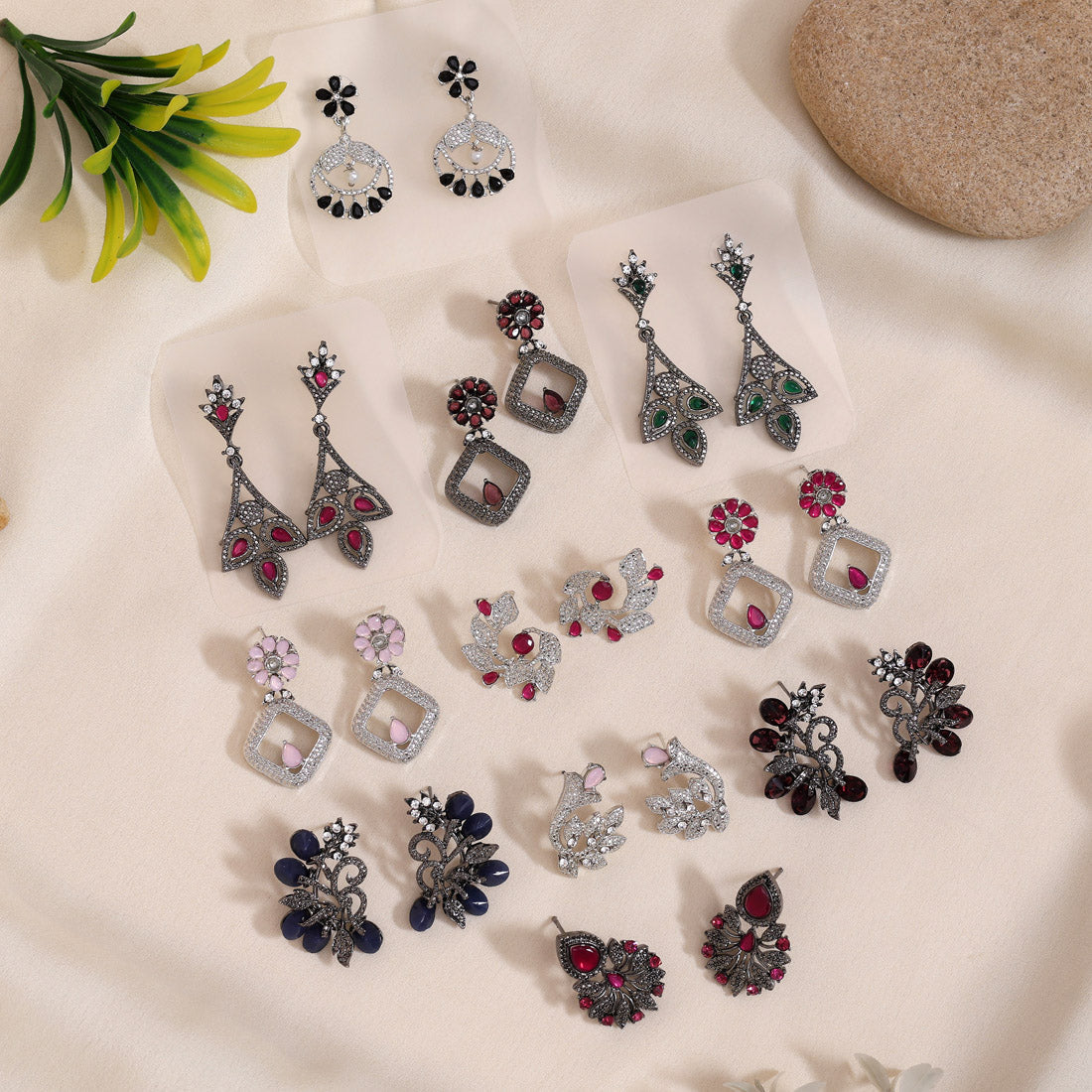 Assorted Color 11 Pairs Of Fashion Earrings In Elegant Mixed Designs
