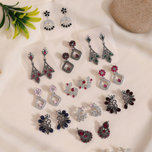 Assorted Color 11 Pairs Of Fashion Earrings In Elegant Mixed Designs
