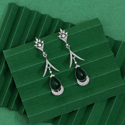 Green Color Fashion Earrings With Nature Inspired Contemporary Design Elements