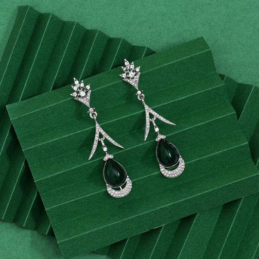 Green Color Fashion Earrings With Nature Inspired Contemporary Design Elements