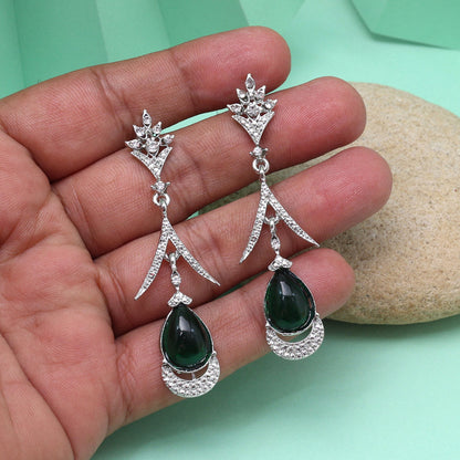 Green Color Fashion Earrings With Nature Inspired Contemporary Design Elements