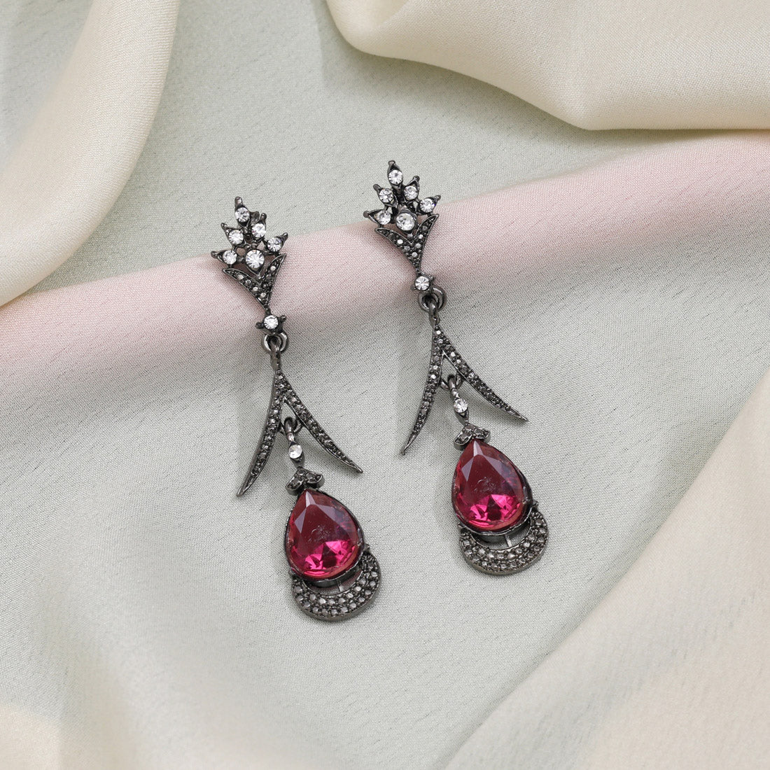 Magenta Color Fashion Earrings With Sparkling Accents For Glamorous Nights