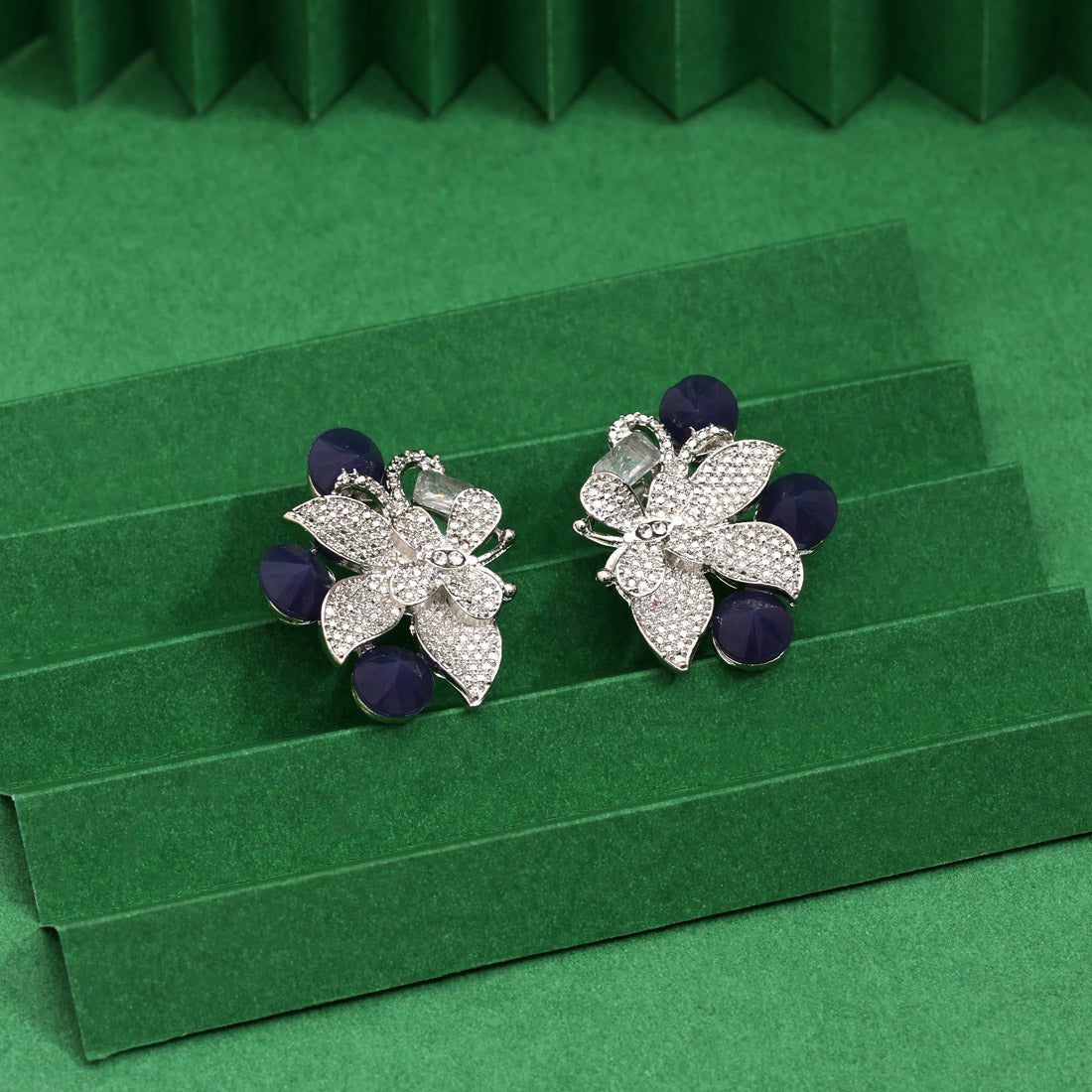 Blue Color Fashion Earrings With Beaded Details For Festive Attire