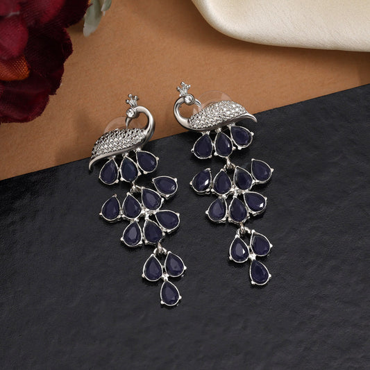 Blue Color Fashion Earrings With Subtle Sparkles And Elegant Contours