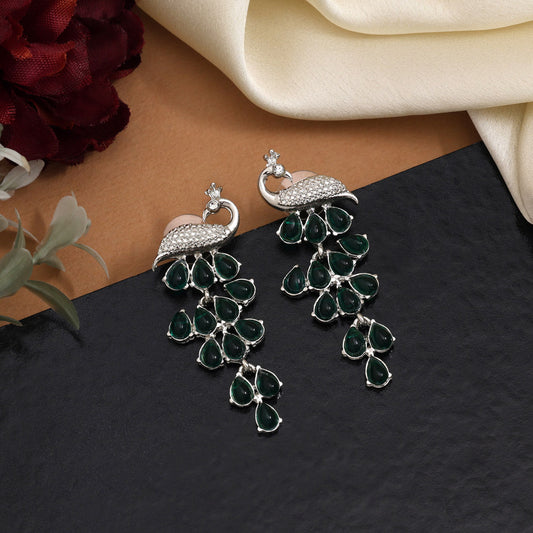 Green Color Fashion Earrings With Detailed Craftsmanship And Artistic Flair