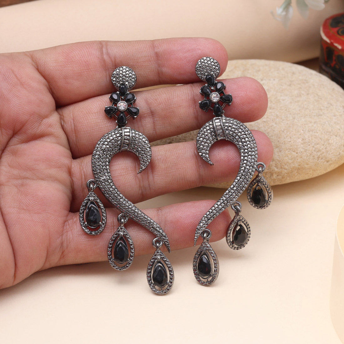 Black Color Fashion Earrings To Match Both Office And Evening Wear
