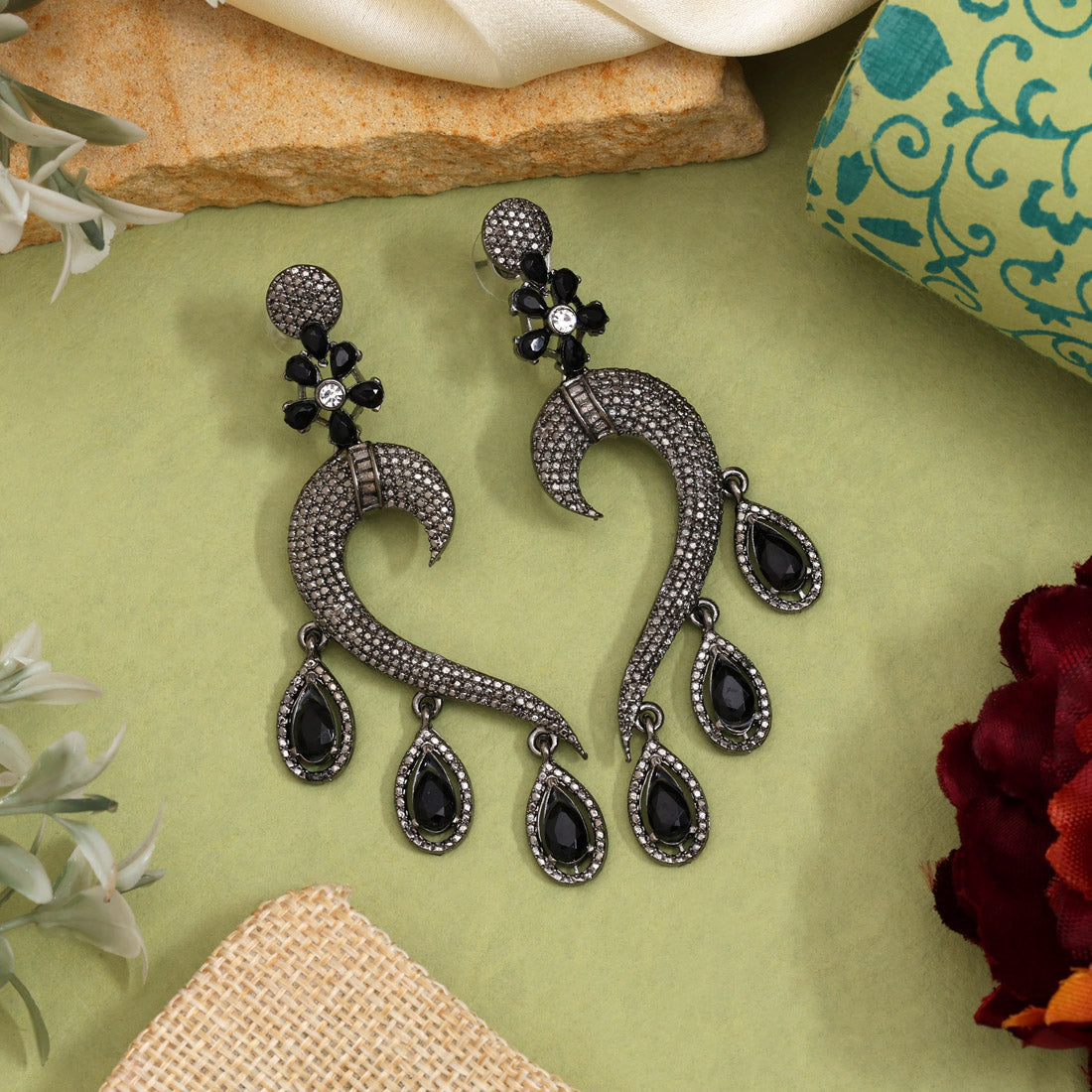 Black Color Fashion Earrings To Match Both Office And Evening Wear