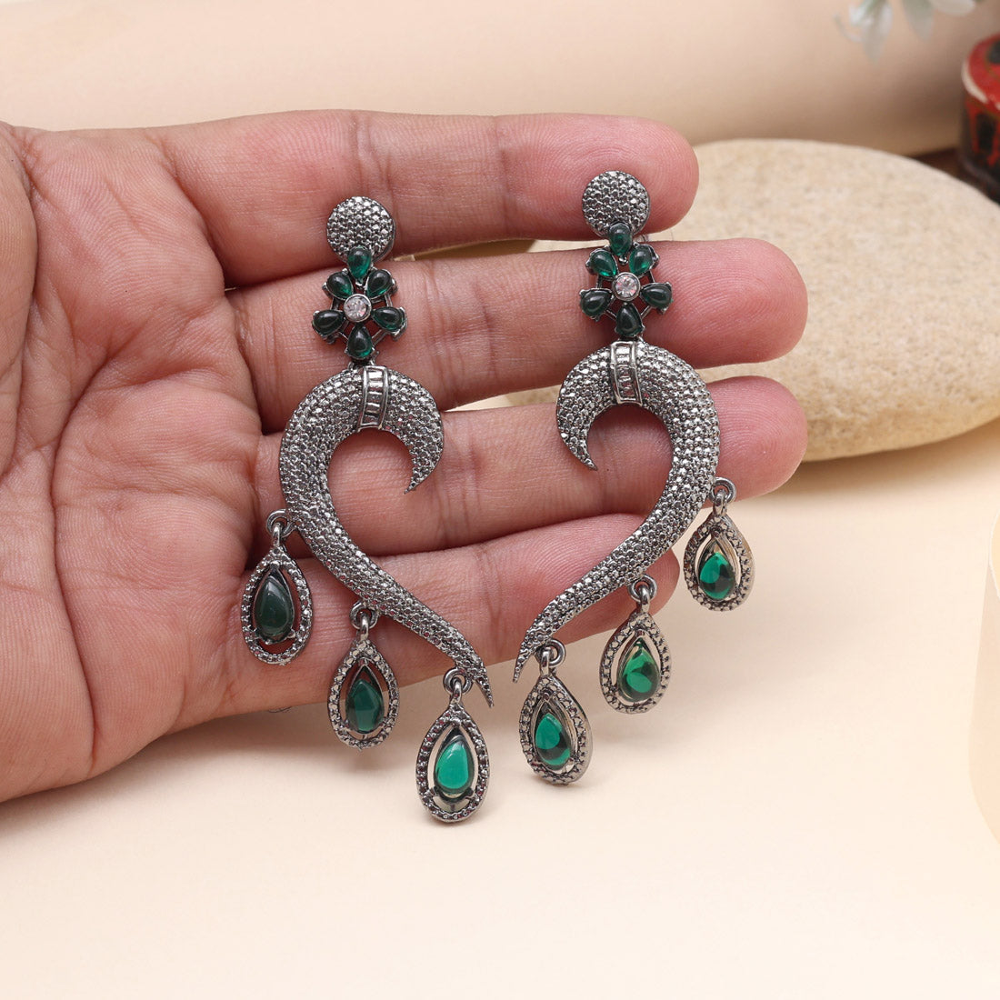 Green Color Fashion Earrings For Fresh Outdoor Events And Garden Parties