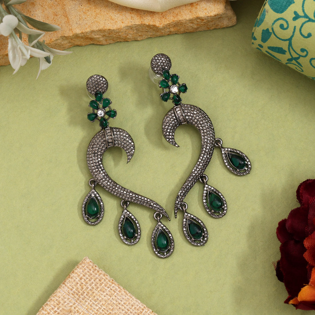 Green Color Fashion Earrings For Fresh Outdoor Events And Garden Parties