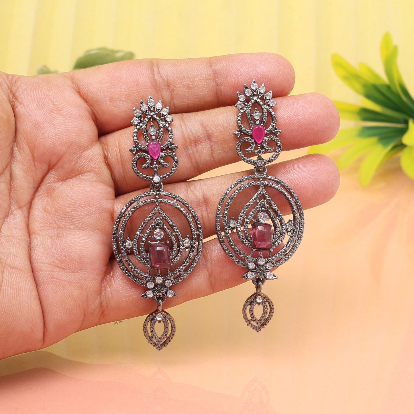 Regal Rani Color Fashion Earrings With Graceful Curves And Sparkling Shine