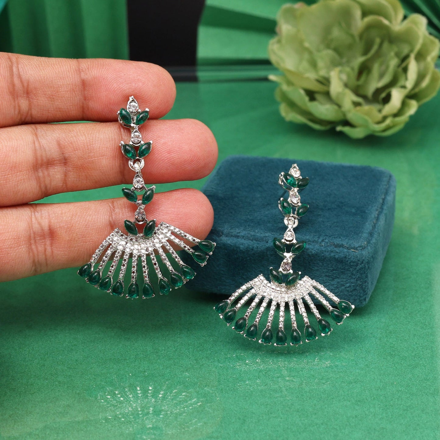 Lush Green Color Fashion Earrings For Garden Parties And Spring Days