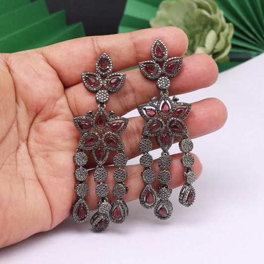 Alluring Magenta Color Fashion Earrings With Sparkle And Stand-Out Appeal