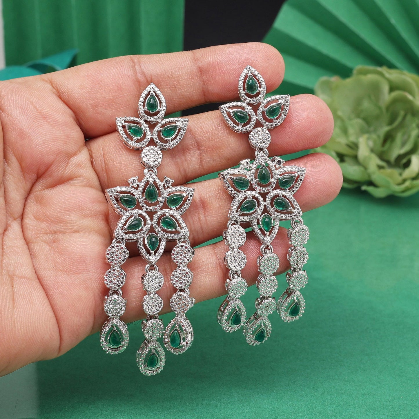 Leaf Green Color Fashion Earrings With Detailed Work For Nature Lovers