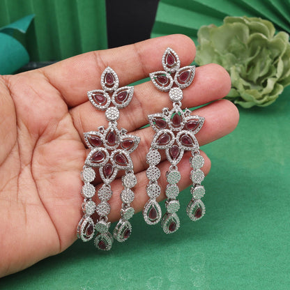 Rich Magenta Color Fashion Earrings For Wedding Guests Or Evening Wear