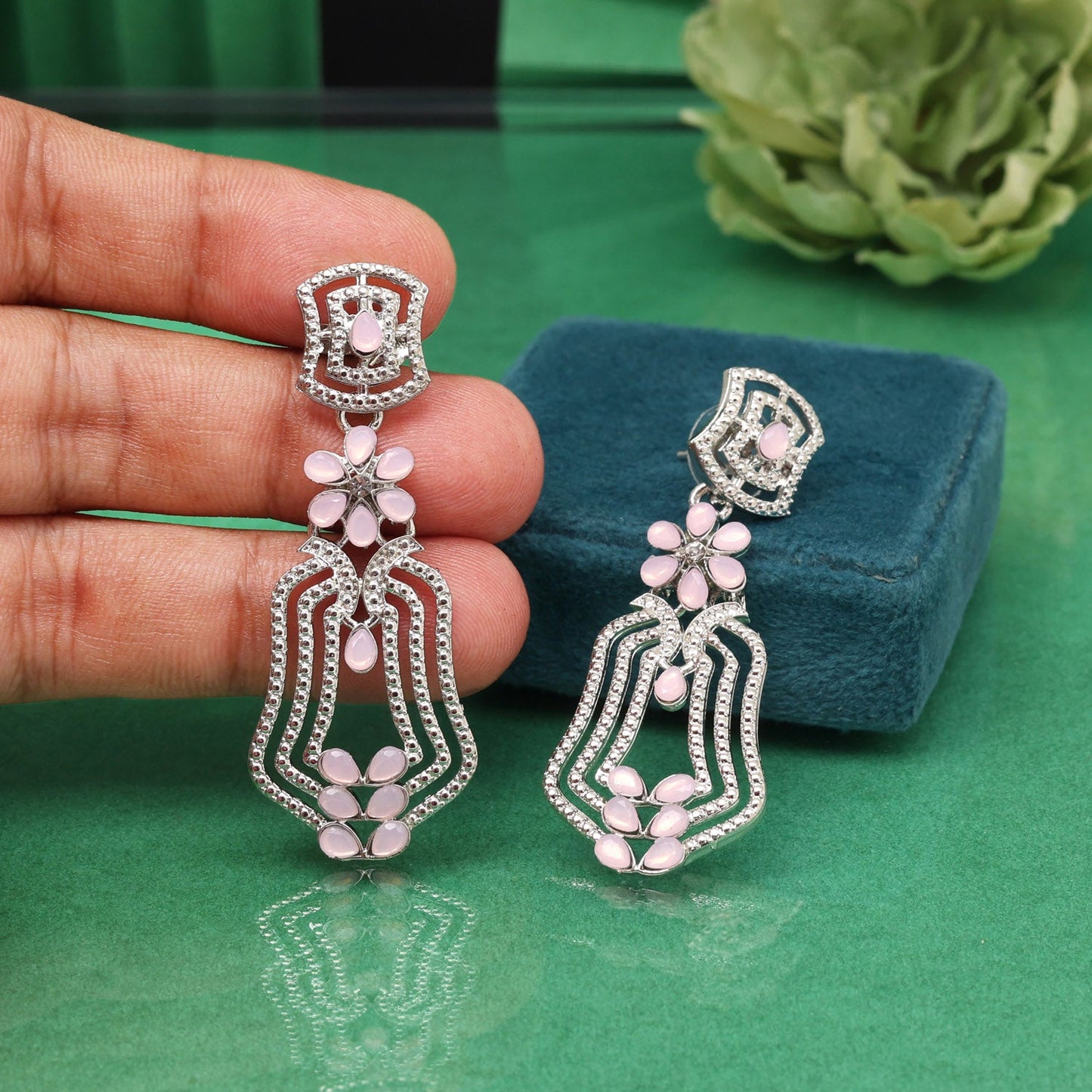 Blush Pink Color Fashion Earrings For A Romantic And Soft Date Look