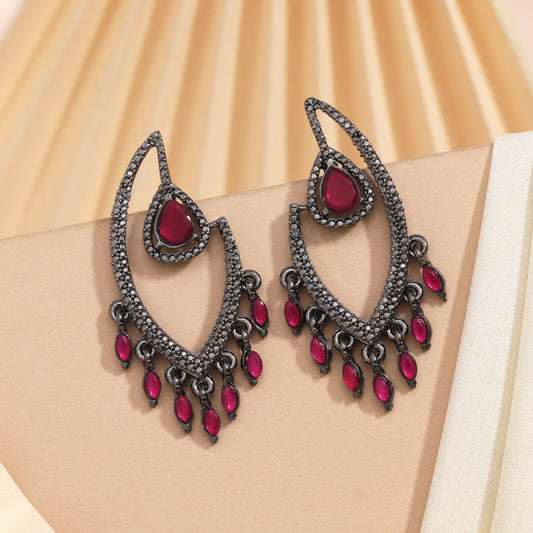 Festival Rani Color Fashion Earrings With Extra Shine And Jewel Details