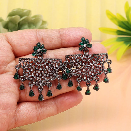 Classic Green Color Fashion Earrings For Traditional And Western Looks Alike