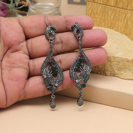 Green Color Fashion Earrings Crafted With Trendy Ethnic Fusion Look