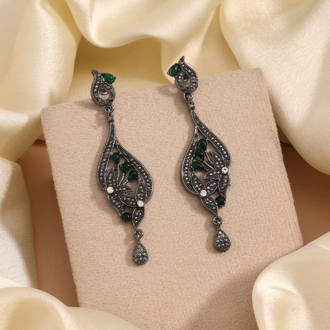 Green Color Fashion Earrings Crafted With Trendy Ethnic Fusion Look