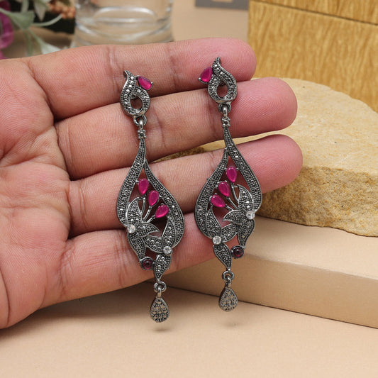 Rani Color Fashion Earrings With Floral Motif And Antique Finish