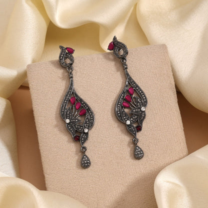 Rani Color Fashion Earrings With Floral Motif And Antique Finish
