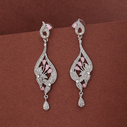 Pink Color Fashion Earrings With Glamorous Shine And Stone Embellishment