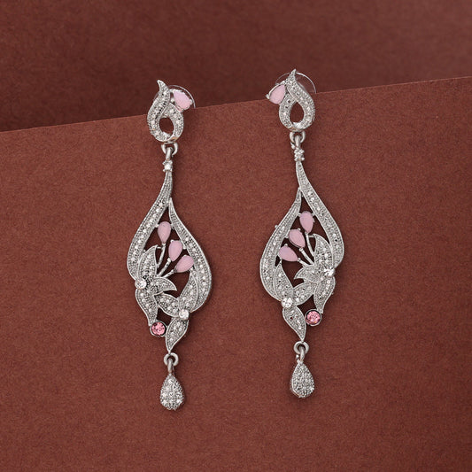Pink Color Fashion Earrings With Glamorous Shine And Stone Embellishment