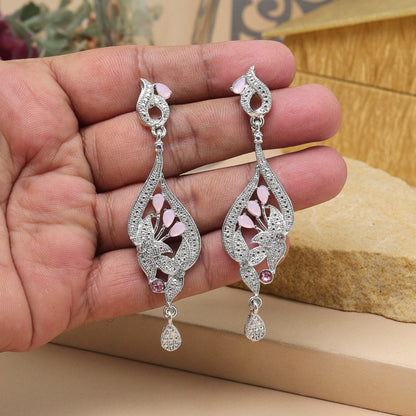 Pink Color Fashion Earrings With Glamorous Shine And Stone Embellishment