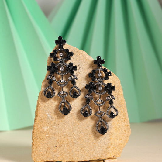 Black Color Fashion Earrings In Oxidized Finish For Casual Outfits