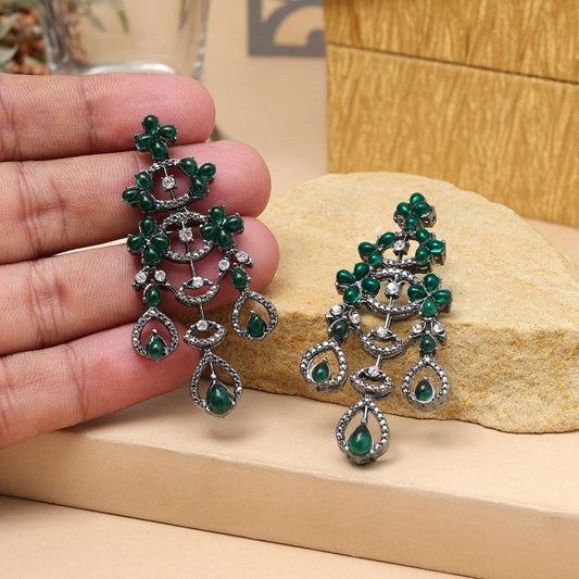 Green Color Fashion Earrings With Dangling Charms For Ethnic Dresses