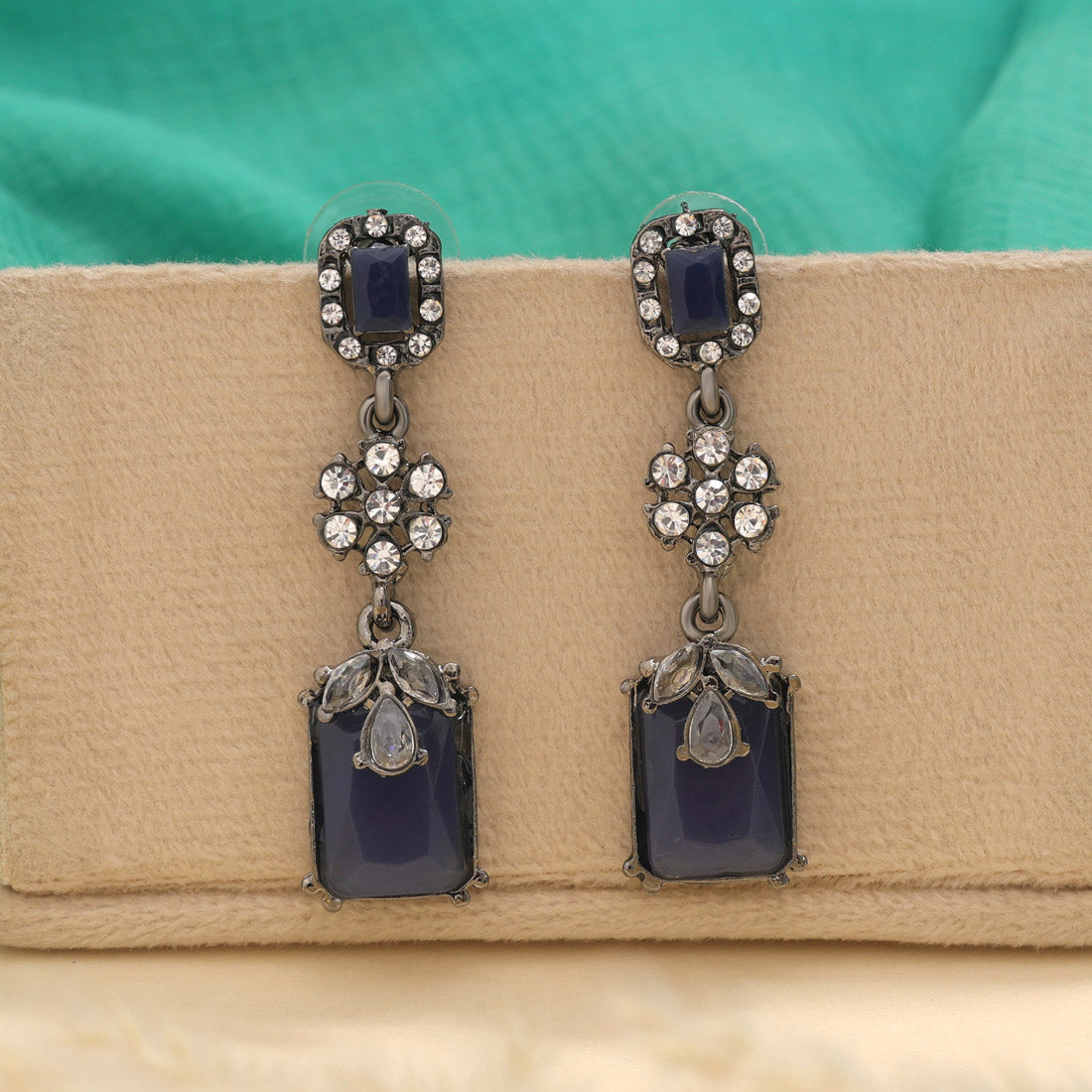 Blue Color Fashion Earrings In Classic Drop Shape With Polish