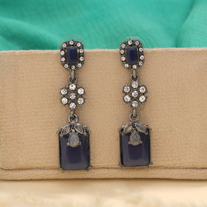 Blue Color Fashion Earrings In Classic Drop Shape With Polish