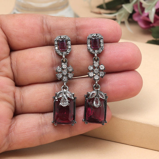 Magenta Color Fashion Earrings With Glossy Beads And Fancy Finish