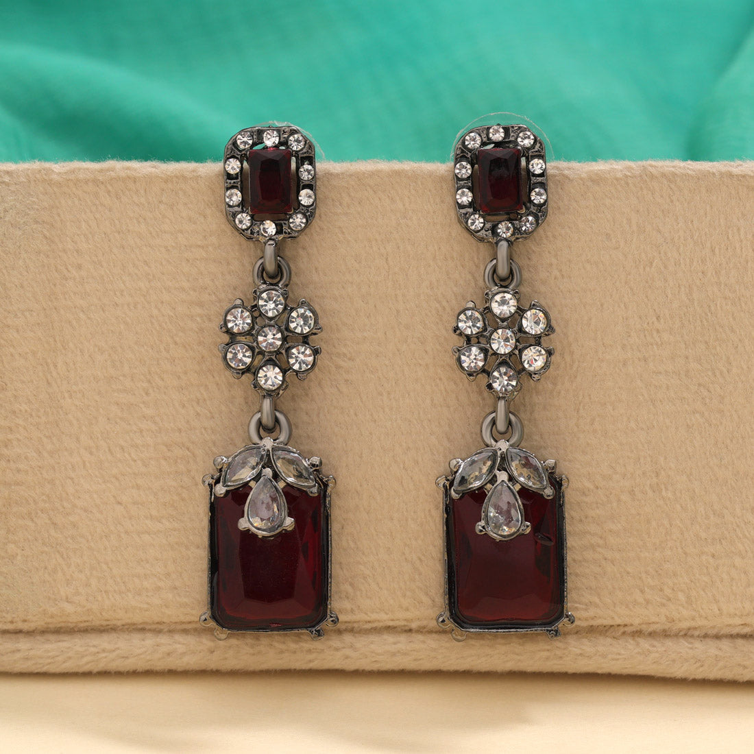 Maroon Color Fashion Earrings In Fancy Style With Pearl Droplets