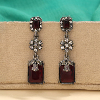 Maroon Color Fashion Earrings In Fancy Style With Pearl Droplets
