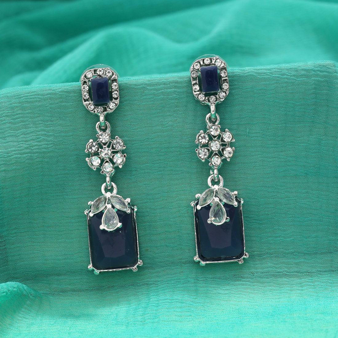 Blue Color Fashion Earrings With Metallic Touch And Designer Vibe