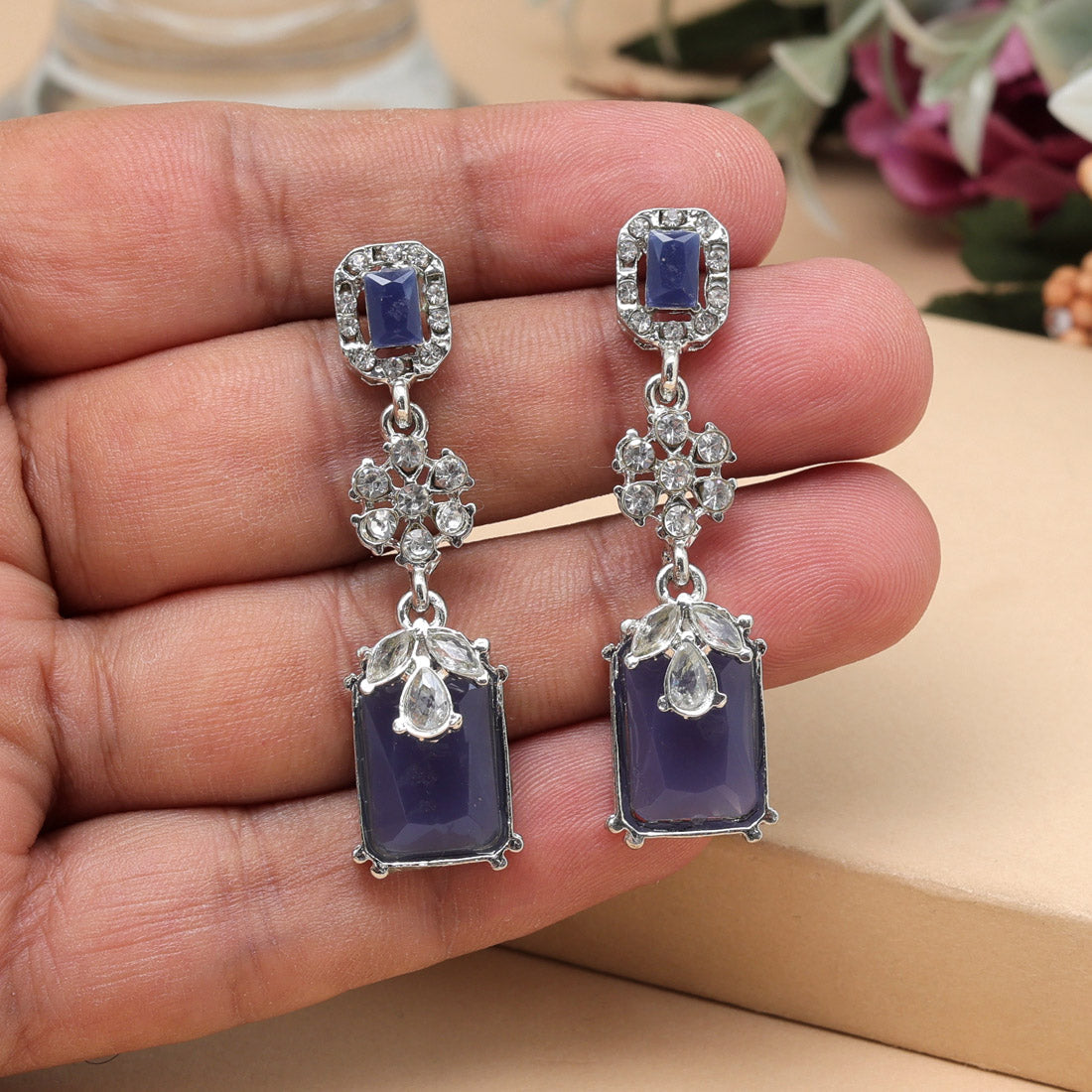 Blue Color Fashion Earrings With Metallic Touch And Designer Vibe