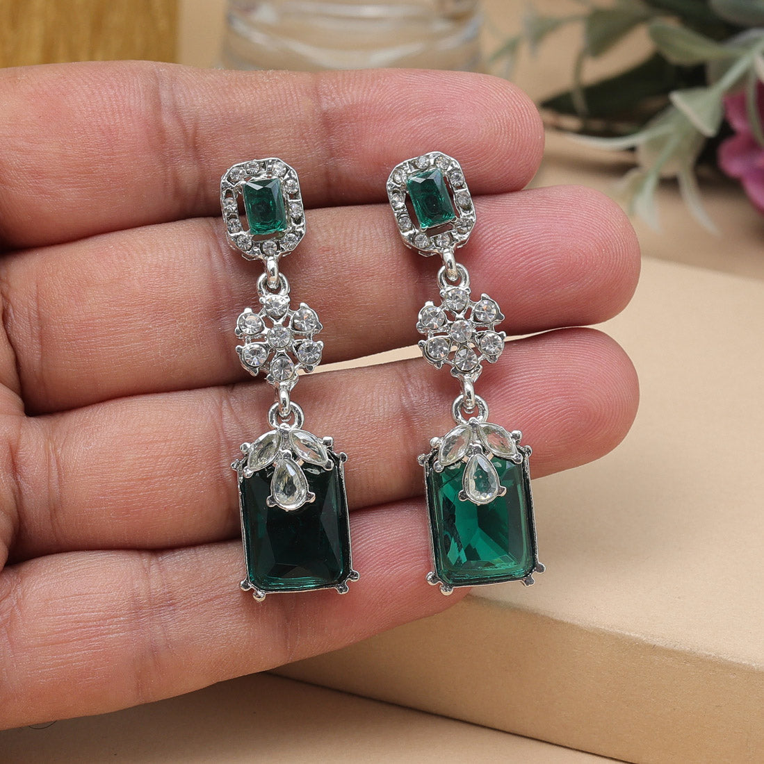 Green Color Fashion Earrings In Elegant Ethnic Style For Women