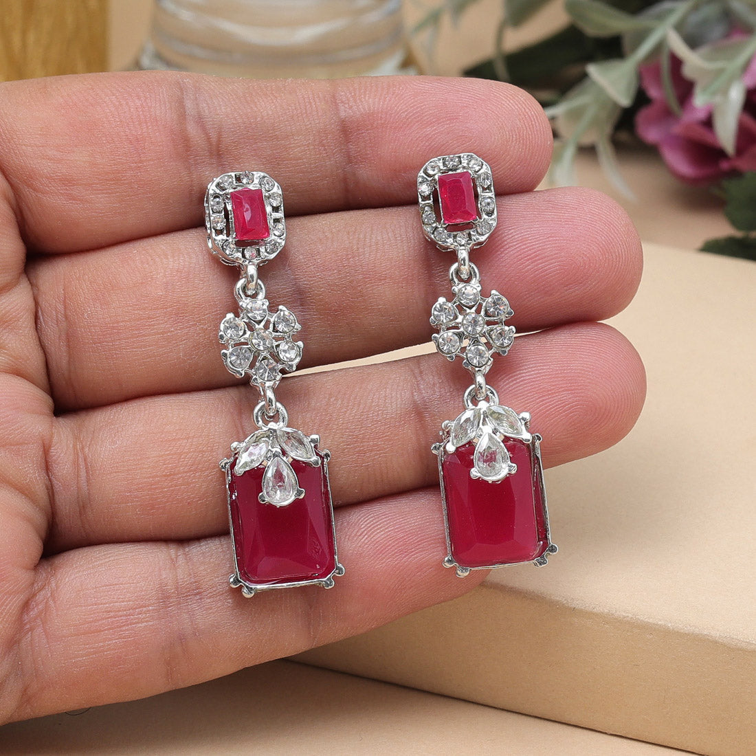 Rani Color Fashion Earrings For Mehndi And Festive Ceremonies