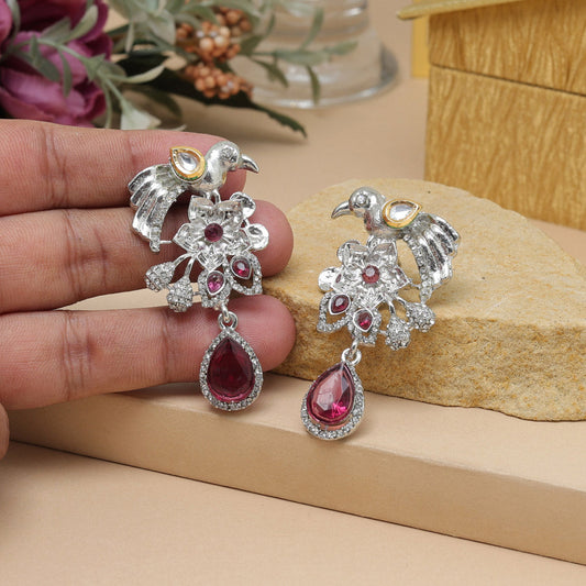 Magenta Color Fashion Earrings In Designer Trendy Style For Functions