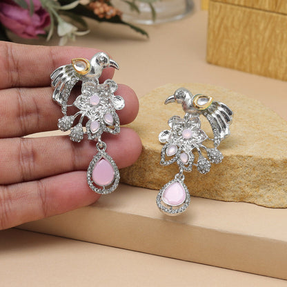 Pink Color Fashion Earrings In Layered Design With Elegant Look