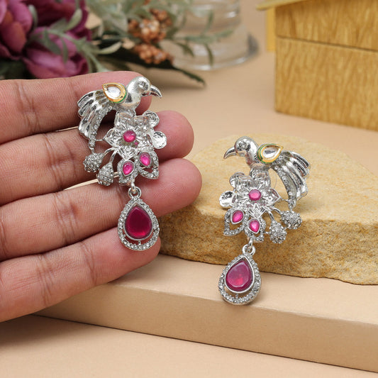 Rani Color Fashion Earrings For Wedding Wear With Floral Highlights