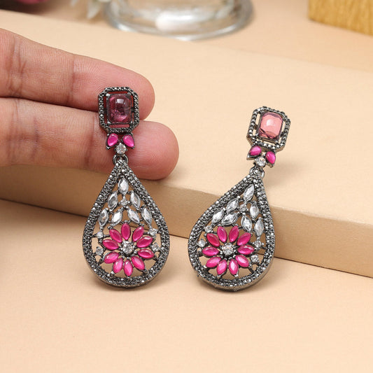 Rani Color Fashion Earrings In Fancy Silver Tone With Charms