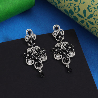 Black Color Fashion Earrings In Dual Tone Finish For Occasions