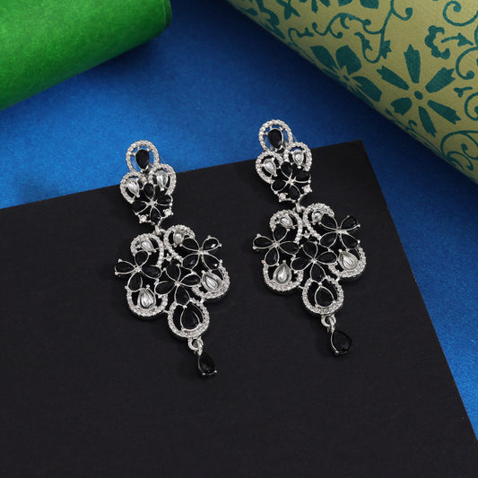 Black Color Fashion Earrings In Dual Tone Finish For Occasions