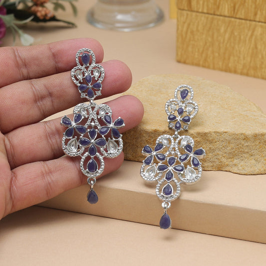 Blue Color Fashion Earrings With Designer Hanging Stones For Women
